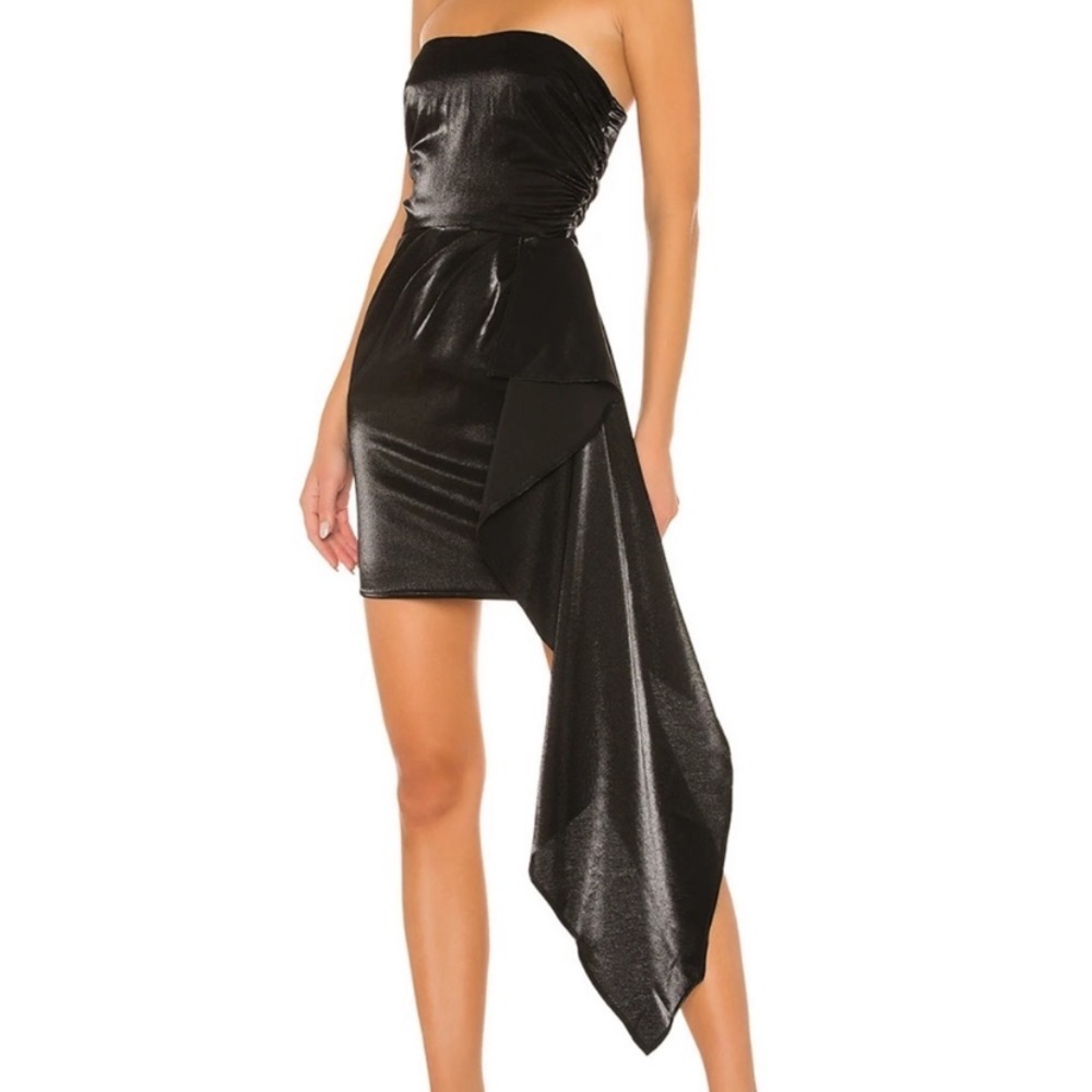 LPA Audrey Mini Draped Dress In Black Tafetta XS NWT